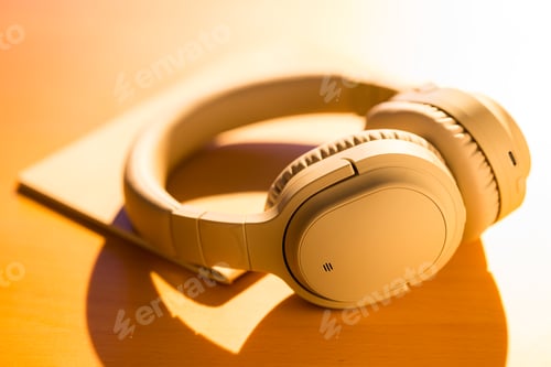 Preview: Headphone on the table under the sunlight