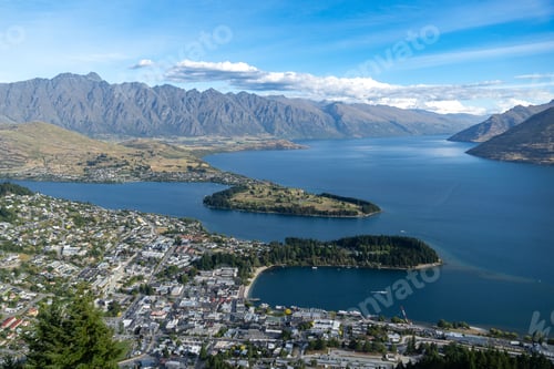 Preview: Aerial view of Queenstown and Lake Wakatipu.