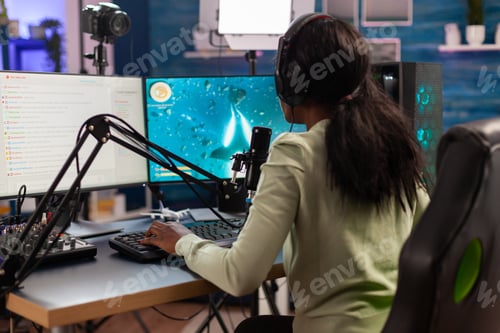 Preview: African space shooter e-sport player playing live game