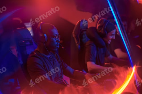 Preview: Multiracial team of gamers in esports bar