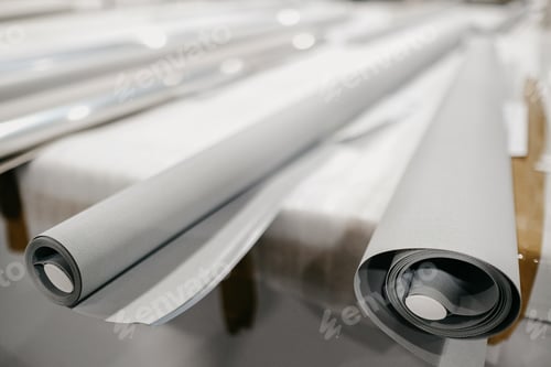 Preview: Rolls of textile for roller blinds in a factory