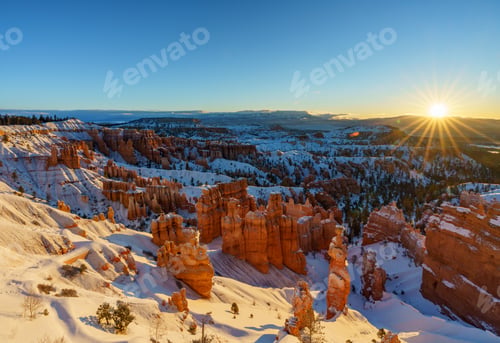 Preview: Bryce Canyon National Park at sunrise in Winter, Utah, USA