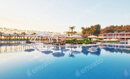 Preview: Swimming pool and beach of luxury hotel. Type entertainment complex. Amara Dolce Vita Luxury Hotel