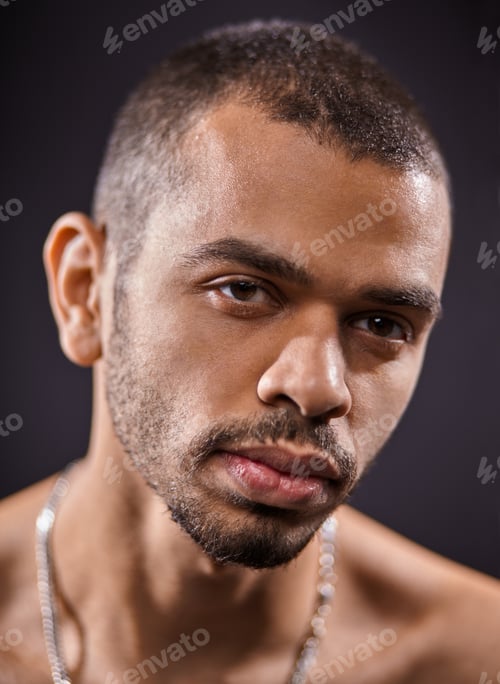 Preview: brutal sexy African black man isolated close up portrait