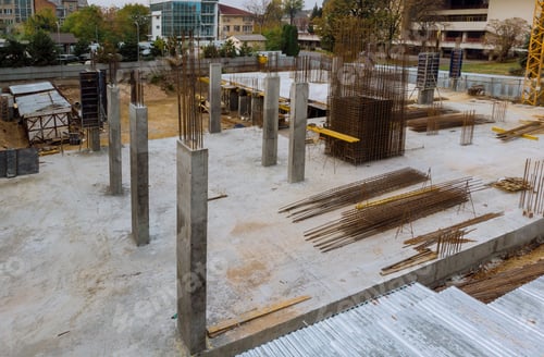 Preview: Construction of apartment house foundation steel for home building