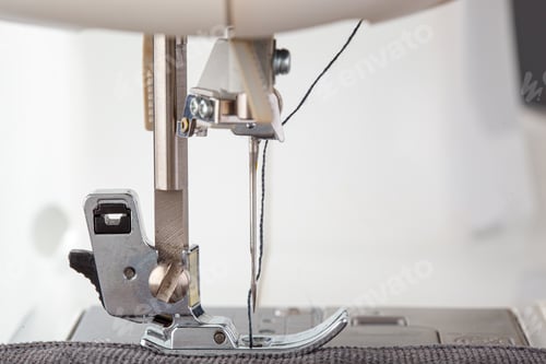 Preview: Sewing machine, stitching fabrics, needle in a round plan