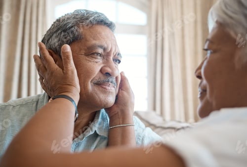 Preview: The sparks still in his eyes. Shot of a senior couple spending time together at home.