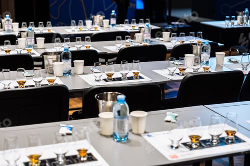 Preview: A vibrant alcohol tasting setup at an evening cocktail preparation event