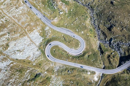 Preview: Top view of curvy road with cars