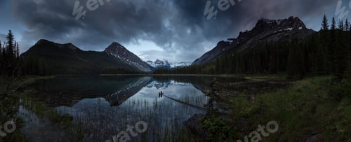 Preview: Panoramic View of Marvel Lake surrounded by Canadian Rocky