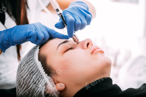 Preview: Professional skin care, procedure Microdermabrasion of the facial skin at cosmetic clinic