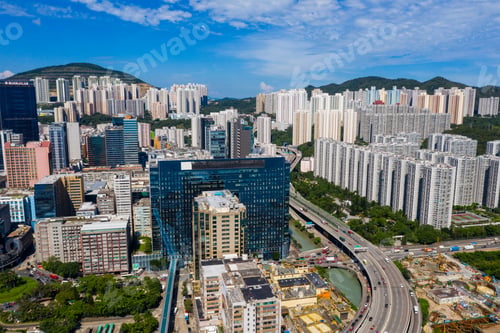 Preview: Kwun Tong, Hong Kong 06 September 2019: Aerial view of Hong Kong downtown
