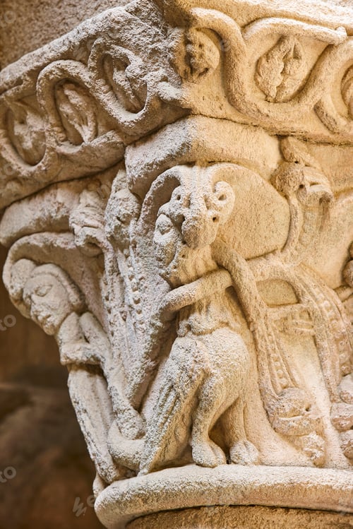 Preview: Ribeira sacra romanesque capital. Santa Cristina monastery in Ourense, Spain