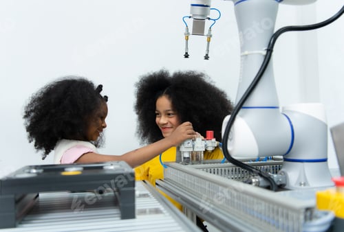 Preview: Children using the hand robot technology,
