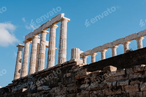 Preview: Ancient Columns Of The Temple Of Poseidon Under A Blue Sky