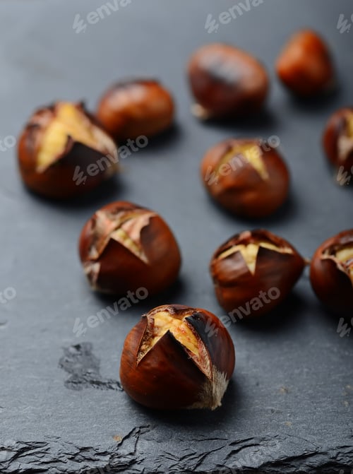 Preview: Roasted chestnuts on slate board