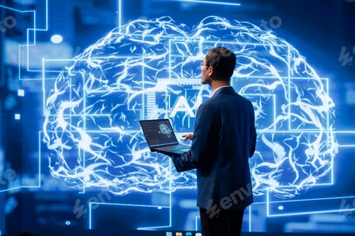 Preview: Developer using laptop to implement artificial intelligence parallel processing