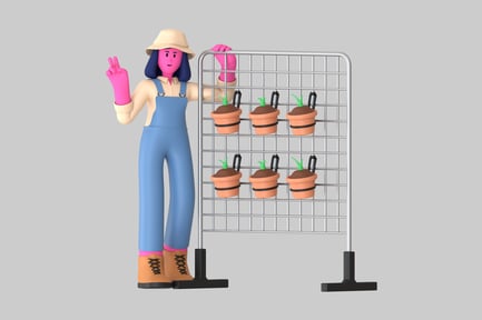 Предпросмотр: Мультяшный фермер с горшечными растениями