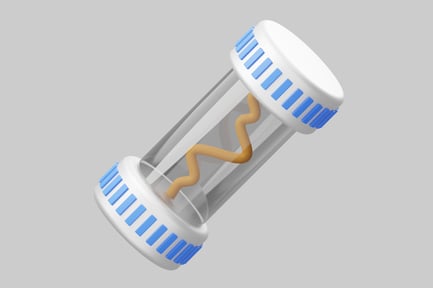 Preview: Transparent cylinder with blue accents and a yellow wavy tube inside.