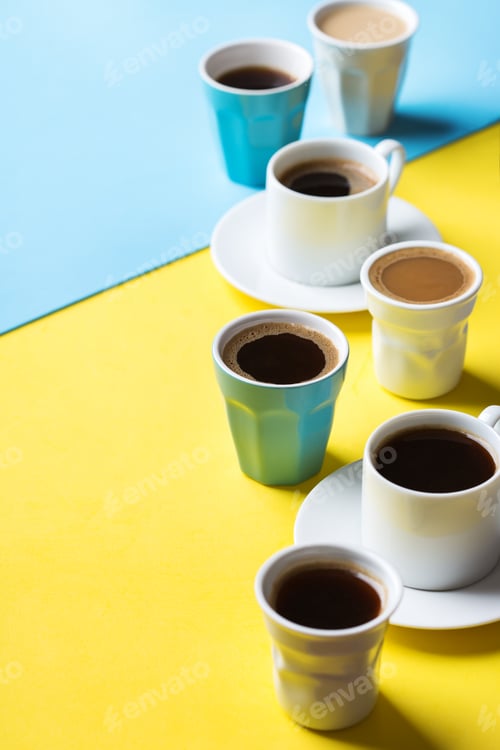 Preview: Creative flat lay with assortment of coffee cups