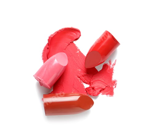 Preview: Stroke and lipsticks on white background, top view