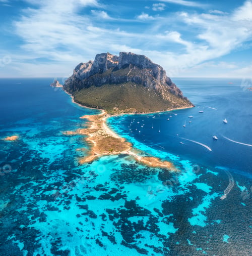 Preview: Aerial view of sandy beach on Tavolara island in Sardinia, Italy