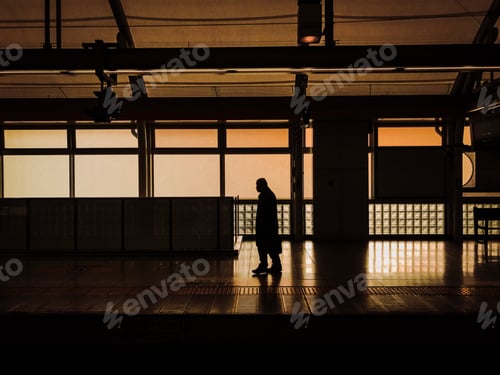 Preview: Silhouette of man walking in a building