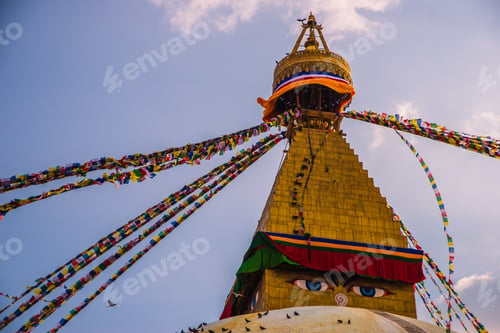 Preview: Golden Religious Building in Kathmandu with Prayer Flags