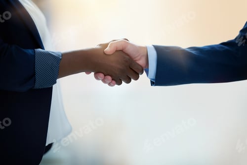 Preview: We have a deal. Shot of two unrecognisable businesspeople shaking hands in an office.