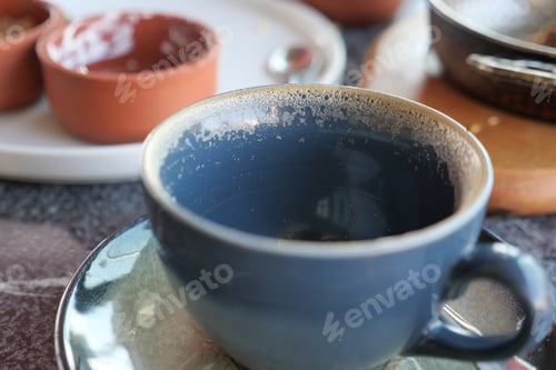 Preview: top view of empty coffee cup on table ,
