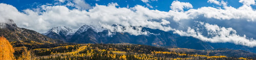 Preview: Snowy Mountain Peaks and Golden Autumn Trees
