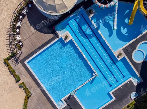 Preview: Aerial view of swimming pool in luxury hotel