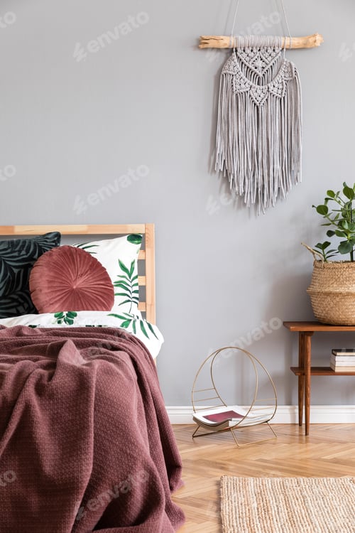 Preview: Bedroom Interior with Comfortable Bed and Decorations