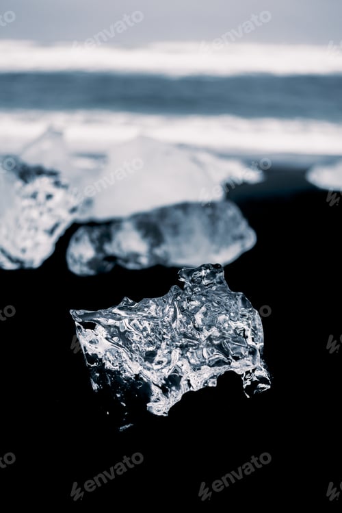 Preview: Glacier ice on black beach in Iceland