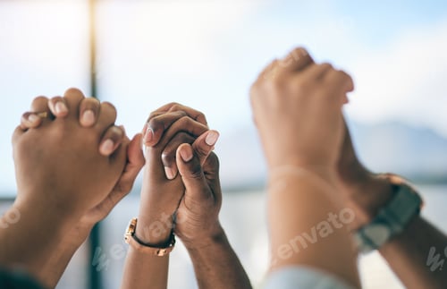 Vista previa: Hands, support and motivation with a business team in their office for success, unity or solidarity