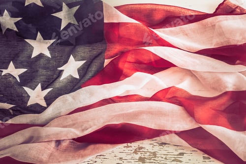 Preview: Patriotic symbolism. American flag on wooden background