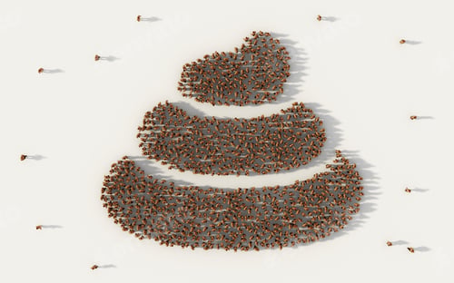 Preview: Large group of people forming poop or shit icon in social media and community concept on white