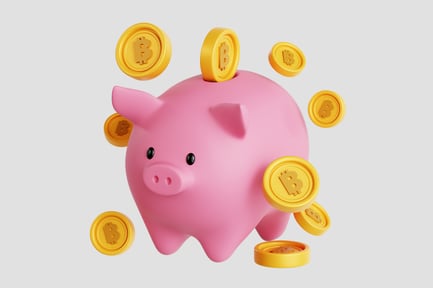 Preview: 3D Icon Pink Piggy Bank Saving Bitcoin Cryptocurrency Coins