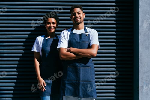 Preview: Barista and waiter working in a bar cafeteria shop