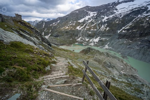 Preview: Hiking trail to Grossglockner mountain glacier. Austria. Summer