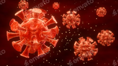 Preview: Coronavirus infection with copy space, microscope view. 3d Render