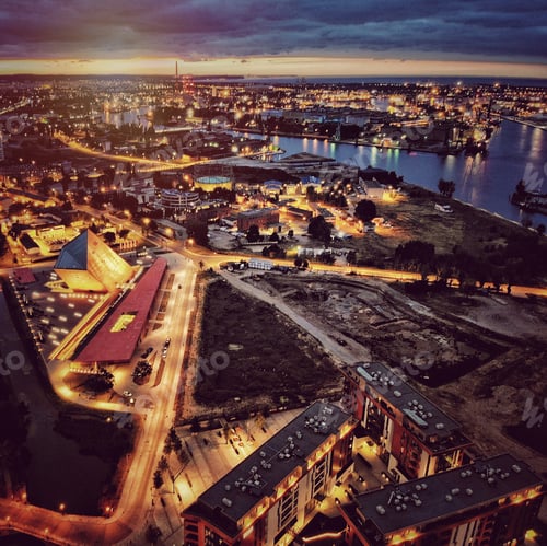 Preview: Top view night picture of Old Town in Gdansk Poland