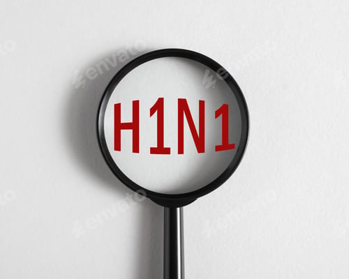 Preview: Magnifying glass focused on text H1N1 influenza virus serotype A, swine flu