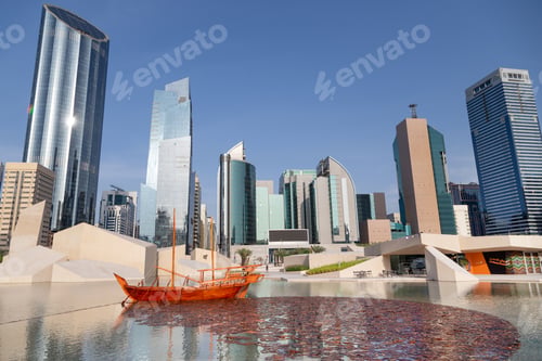Preview: Abu Dhabi cityscape during sunny day. View from the Cultural Foundation.