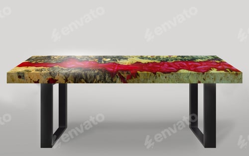 Preview: Table modern style made of casting epoxy resin Padauk burl wood