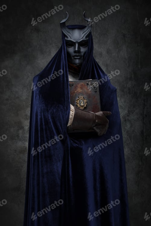 Preview: Antique dark cultist of mystic brotherhood with book