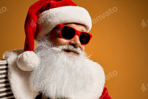 Preview: Portrait of elder Saint Nicholas in red sunglasses in studio