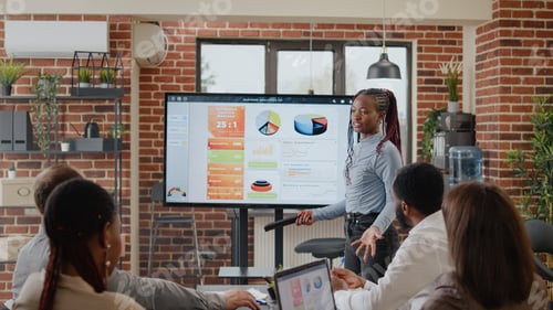 Preview: Close up of woman doing business presentation in boardroom