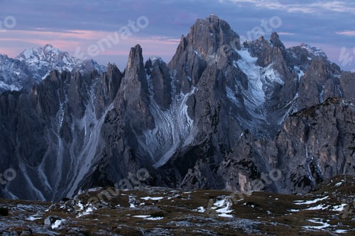 Preview: Breathtaking shot of the mountain Cadini di Misurina in the Italian Alps during the sunset