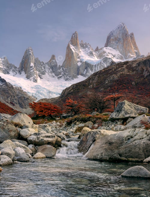 Preview: Amazing mount Fitz Roy and a small steam, Los Glaciares National Park, Andes, Patagonia